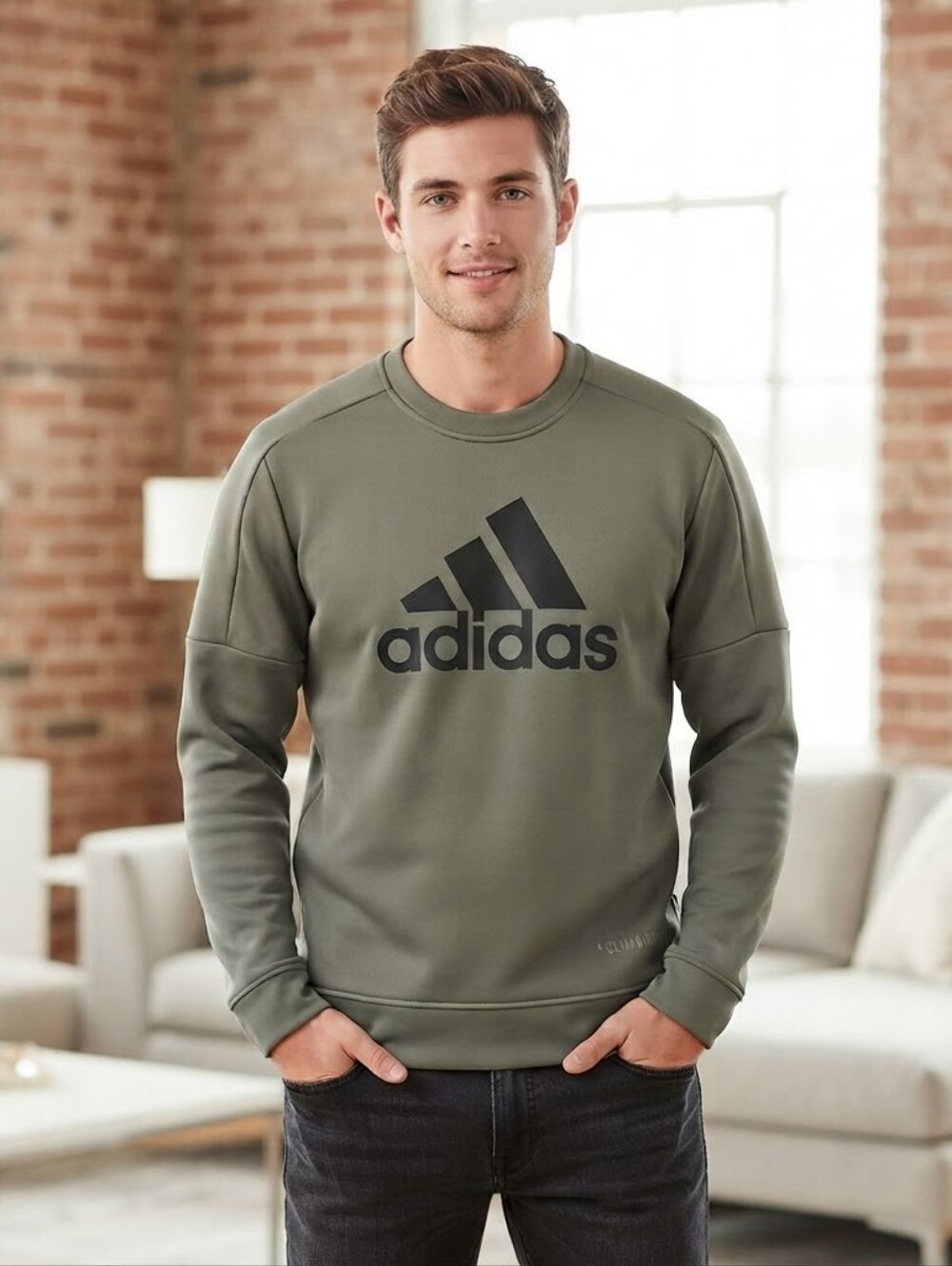 Adidas Climawarm Olive Green Athletic Crewneck Sweatshirt Men's Size Large NWOT